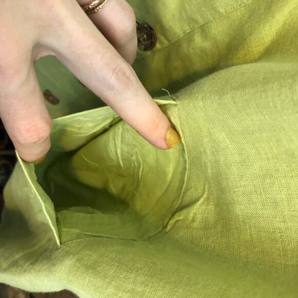 Free People Linen Mini Shirt Dress Button Front Neon Avocado Green New With Tags - Picture 6 of 11